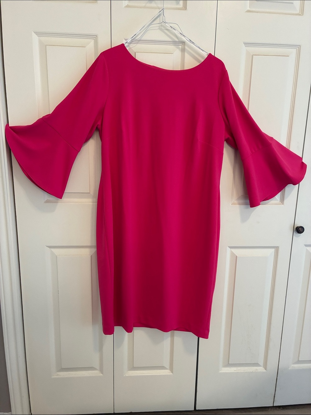 Calvin Klein Hot Pink Bell Sleeve Midi Dress
